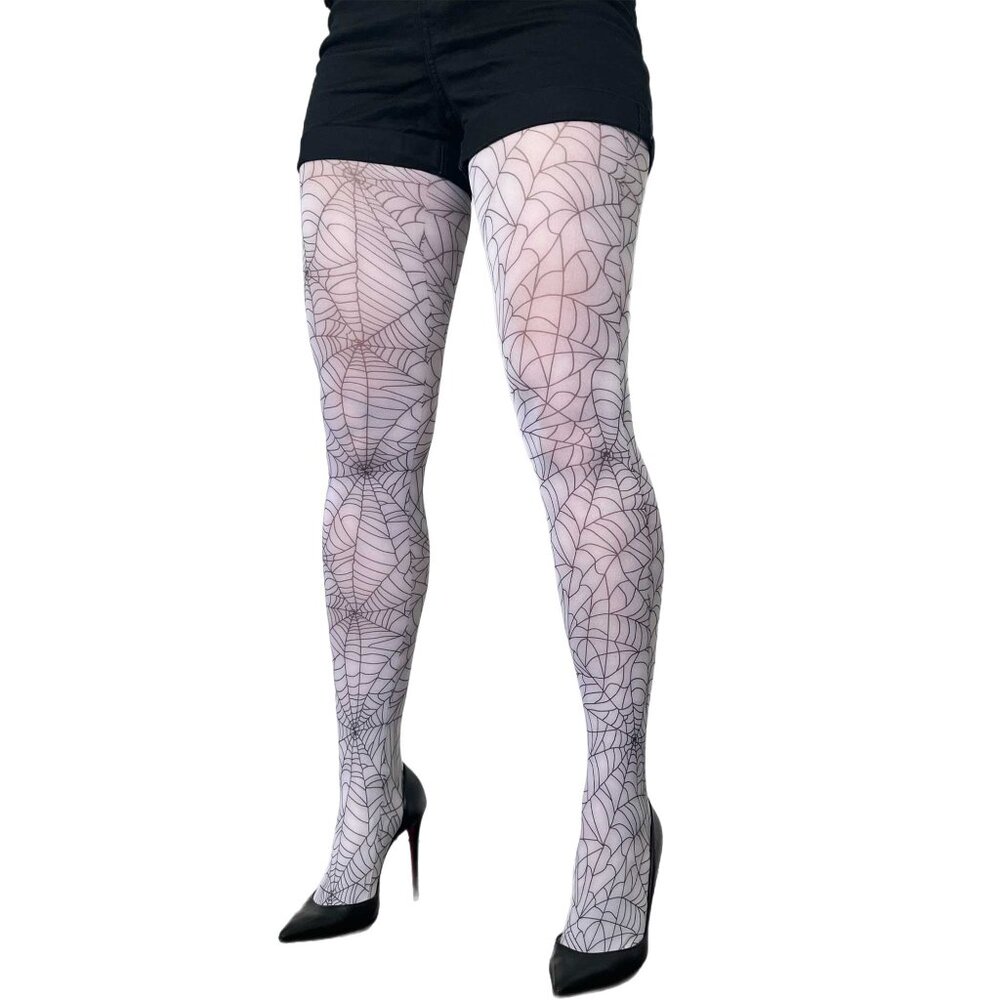 White Spider Web Tights for Halloween ! From small sizes to plus size.